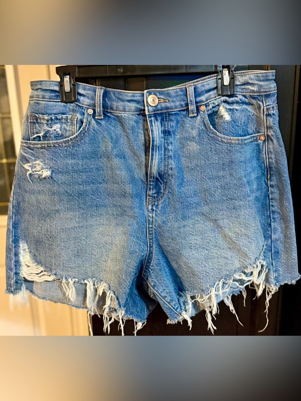 Classic Distressed Denim Cutoff Shorts - Light Blue